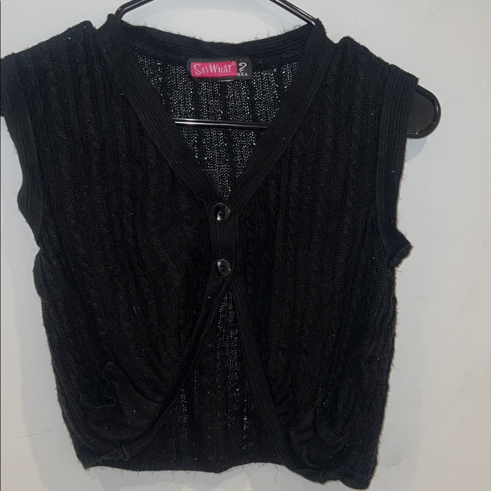 Black Knit Button-Down Vest (c)